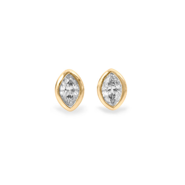 Yellow Gold Marquise Diamond Bezel Stud Earrings
