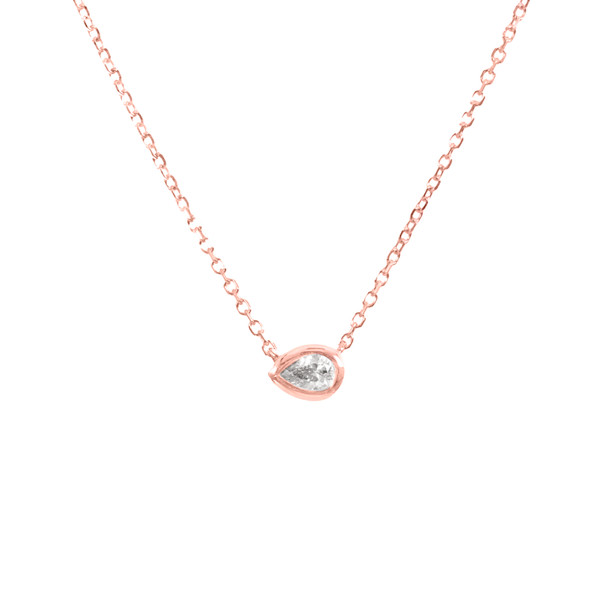 Rose Gold Pear Diamond Bezel Necklace