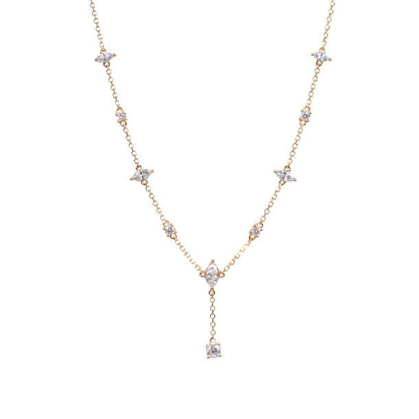 Yellow Gold Round and Marquise Diamond Y-Shape Necklace
