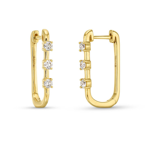 Six Diamond Squared Hoop Earrings