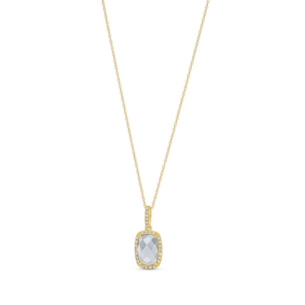 Blue Topaz Stone Diamond Halo Pendant Necklace