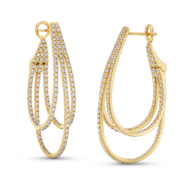 Three Row Diamond Open Hoop Earrings