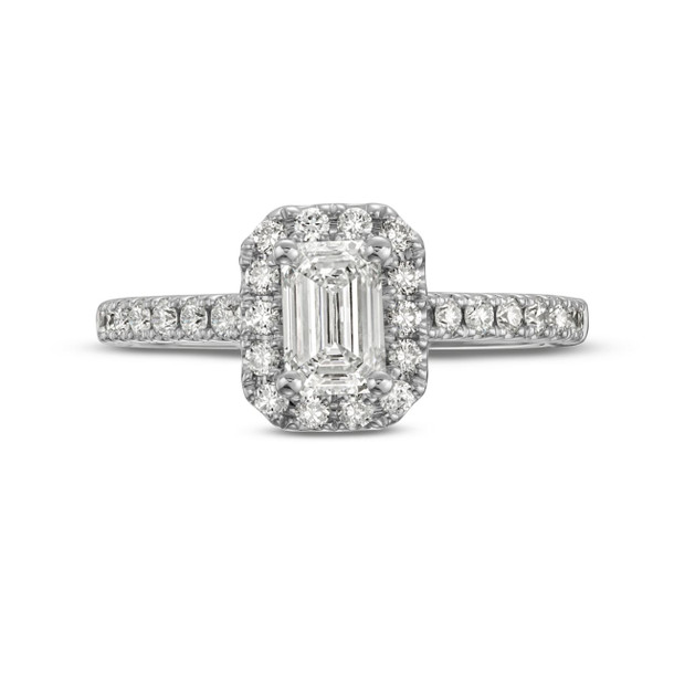 Emerald Diamond Halo Engagement Ring