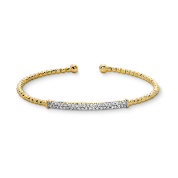 Two Row Diamond Gold Beaded Bangle Bracelet