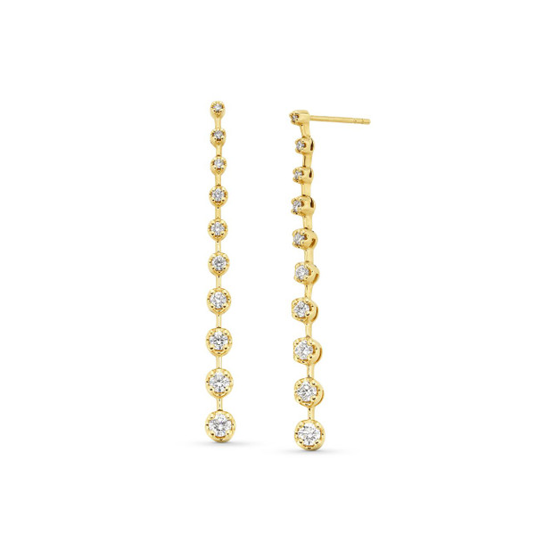 Yellow Gold Round Diamond Graduated Dangle Earrings