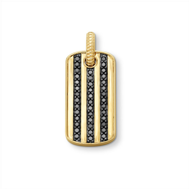 Three Row Black Diamond Dog Tag Pendant