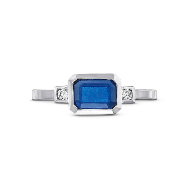 Emerald Cut Blue Sapphire Diamond Ring