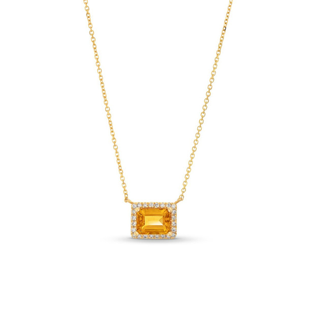 Citrine Diamond Halo Pendant Necklace