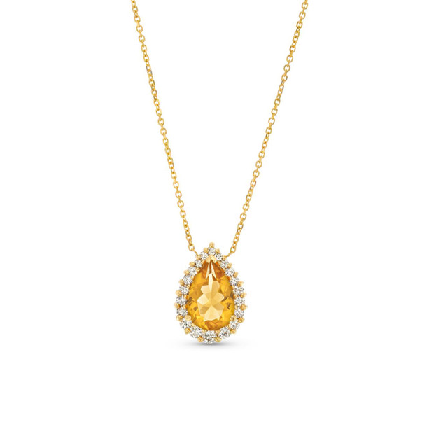 Pear Shape Citrine Diamond Halo Pendant Necklace