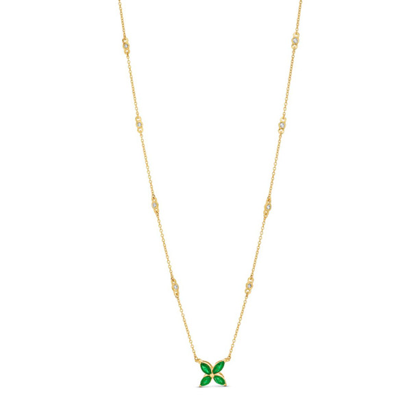 Emerald Floral Design Diamond Bezel Necklace