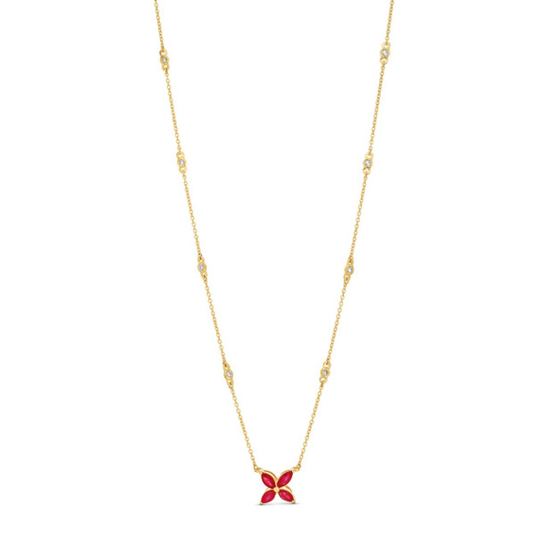 Ruby Floral Design Diamond Bezel Necklace