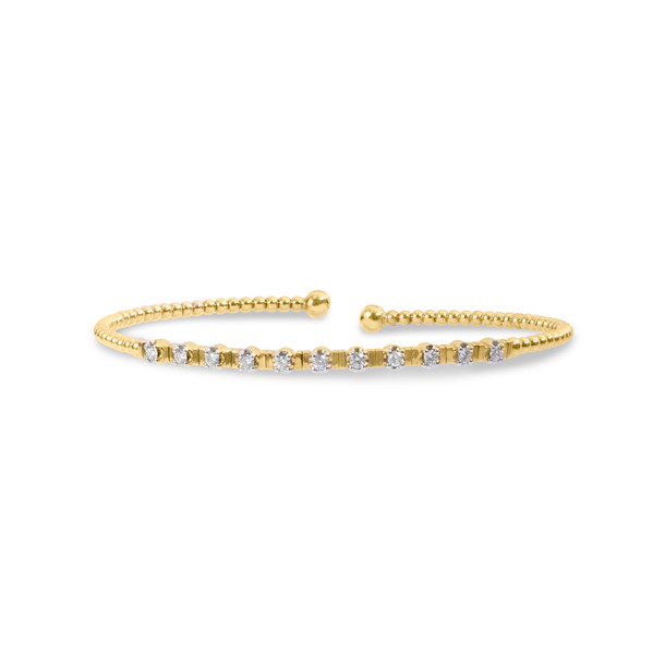 Yellow Gold Beaded Diamond Bangle Bracelet