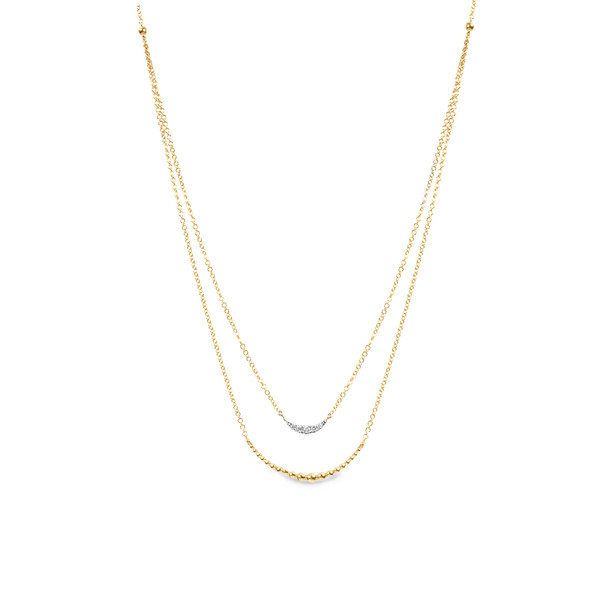 Curved Layered Diamond Beaded Gold Necklace