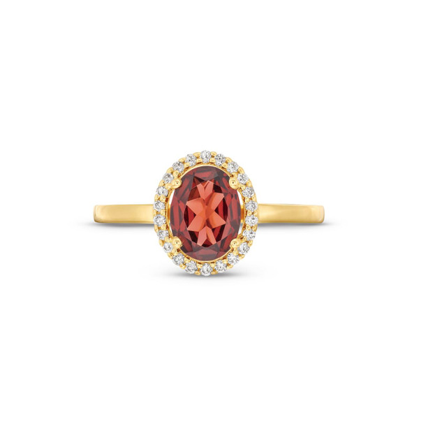Red Garnet Diamond Halo Ring