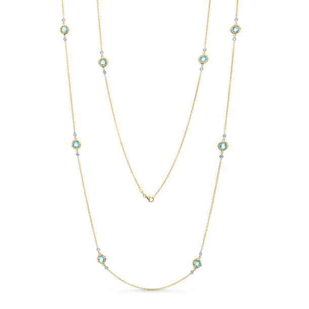 Long Blue Topaz Bezel Station Necklace