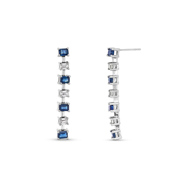Emerald Cut Blue Sapphire Diamond Earrings