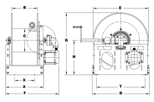 Hannay Reels EPFF28-23-24 Steel Reel for Large Booster/Collapsible Hose, 12V DC Electric Rewind, Reel Only - EPFF28-23-24LT12V