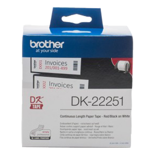 Brother DK22251 White Continuous Paper Roll Two Colour Black/Red 62mm x 15.24m