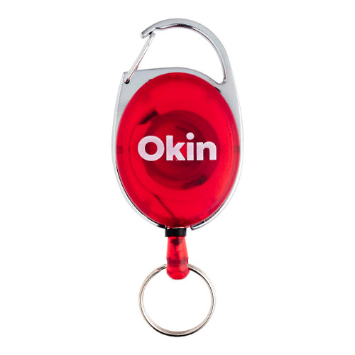 Okin Retractable Snap Lock Key and ID Card Holder Red - 50 Pack
