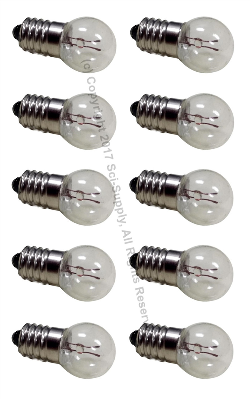Pack of 10 Flashlight Style 2.5V 0.3A E10 Miniature Lamps or Light Bulbs 
