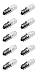 E10 Miniature Lamps or Light Bulbs, 6.3V 0.5A, Pack of 10, Bullet Shape E10 Miniature Lamps or Light Bulbs, 6.3V 0.5A, Pack of 10, Bullet Shape