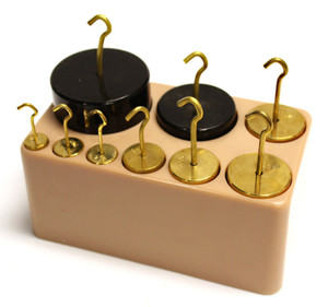 Cylindrical Mass Set with Hooks, Brass & Painted Iron, 9 Piece Cylindrical Mass Set with Hooks, Brass & Painted Iron, 9 Piece