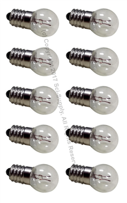 E10 Miniature Lamps or Light Bulbs, 2.5V 0.3A, Pack of 10, Large Globe