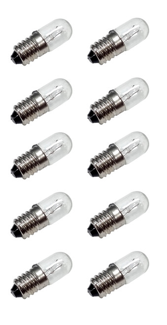 E10 Miniature Lamps or Light Bulbs, 6.3V 0.5A, Pack of 10, Bullet Shape