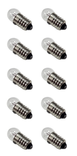 E10 Miniature Lamps or Light Bulbs, 1.5V 0.3A, Pack of 10, Small Globe