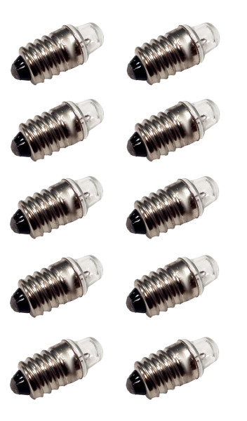 E10 Miniature Lamps or Light Bulbs, 2.5V 0.3A, Pack of 10, Flashlight Style