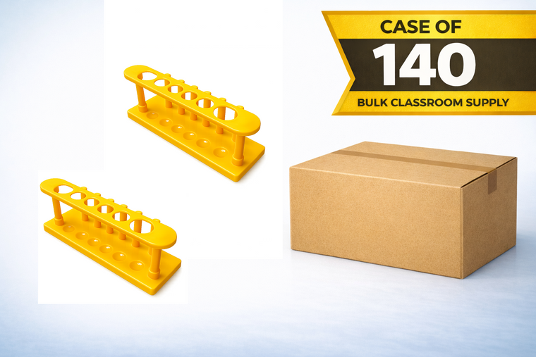 Shipping carton containing 140 plastic test tube racks for science classrooms