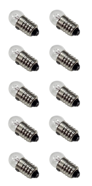 E10 Miniature Lamps or Light Bulbs, 3.8V 0.2A, Pack of 10, Small Globe