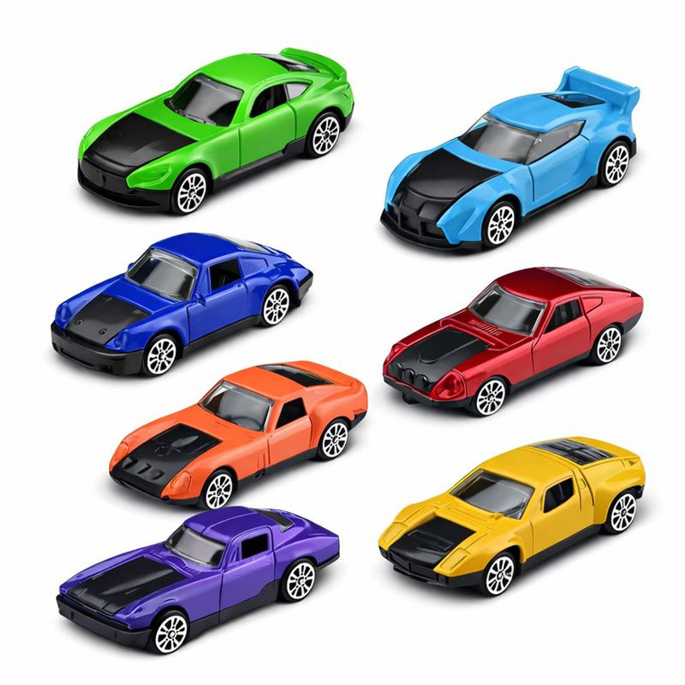 Bulk 1:64 scale diecast metal cars with free-rolling wheels