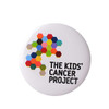 A round button badge featuring a colourful hexagon design on a white background, along with branding.