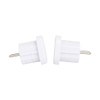 Two white travel adapters designed for converting AU plugs to EU sockets, featuring prongs for electrical connections.