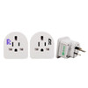 A set of white travel adapters featuring multiple plug types, designed for use in Australasia.