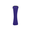 A purple zipped case designed to hold travel utensils. It has a sleek, elongated shape and is made of soft material.