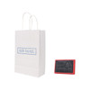 A white kraft paper bag with twisted handles, accompanied by a red rubber stamp.
