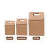 Three brown kraft paper boxes in small, medium, and large sizes, featuring top handles for easy carrying.
