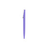 A purple plastic pen with a silver clip, featuring a streamlined design and a simple barrel.