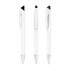 A set of three sleek gray pens featuring a white body and black accents, each with a clip and a silver tip.