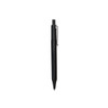 A black plastic pen with a clip and silver accents, featuring a smooth barrel design.
