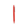 A red plastic pen with a smooth barrel and a clip. Features a logo on the side.