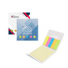 A pocket sticky note pad featuring pastel sticky notes in pink, yellow, blue, and green, with a branded cover.