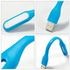 A blue bendy light with a USB connector, featuring a flexible design and a light-emitting section.