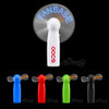 A LED message fan in white with three additional fans in red, blue, green, and black. Each features a logo.