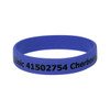 A blue silicone wristband featuring black text and a logo. Suitable for exhibitions and events.