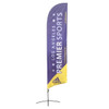A purple and yellow angled feather banner with a logo, featuring the text "Los Angeles Premier Sports."