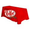 A red tablecloth featuring a KitKat logo and branding, designed for a 6ft table.