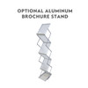 A brochure stand made of aluminium features multiple clear display pockets arranged in a zigzag pattern.